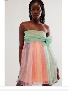 NWT Free People In Rainbows Mini Dress  Medium (Optional Straps Missing)